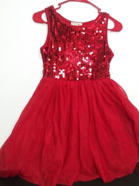 Knitworks Red Sequin Tulle Party Dress for Girls